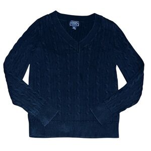 Chaps medium chunky cable knit sweater blue medium v neck preppy academia spring